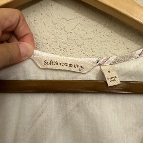 SOFT SURROUNDINGS Equinox Linen Blend Shift Dress in Stripes Ivory/Tan - Picture 8 of 12